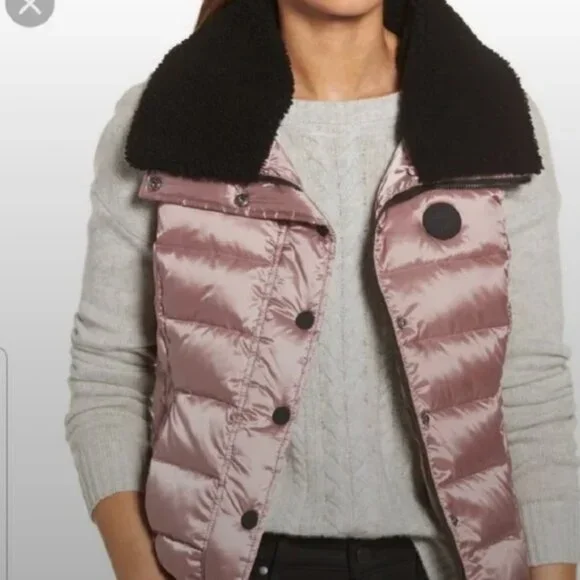 UGG Cobalt Blue Puffer Vest with Black Shearling Collar - Women's L